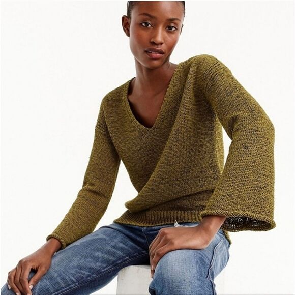 Gorgeous J. Crew Flare Sleeve Knit Sweater, Olive Green, NWT - Picture 1 of 13
